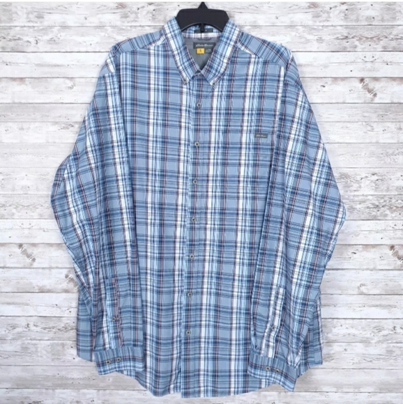Eddie Bauer Shirt Mens XL Tall Button Down Long Sleeve Blue Plaid 300 - Picture 1 of 4